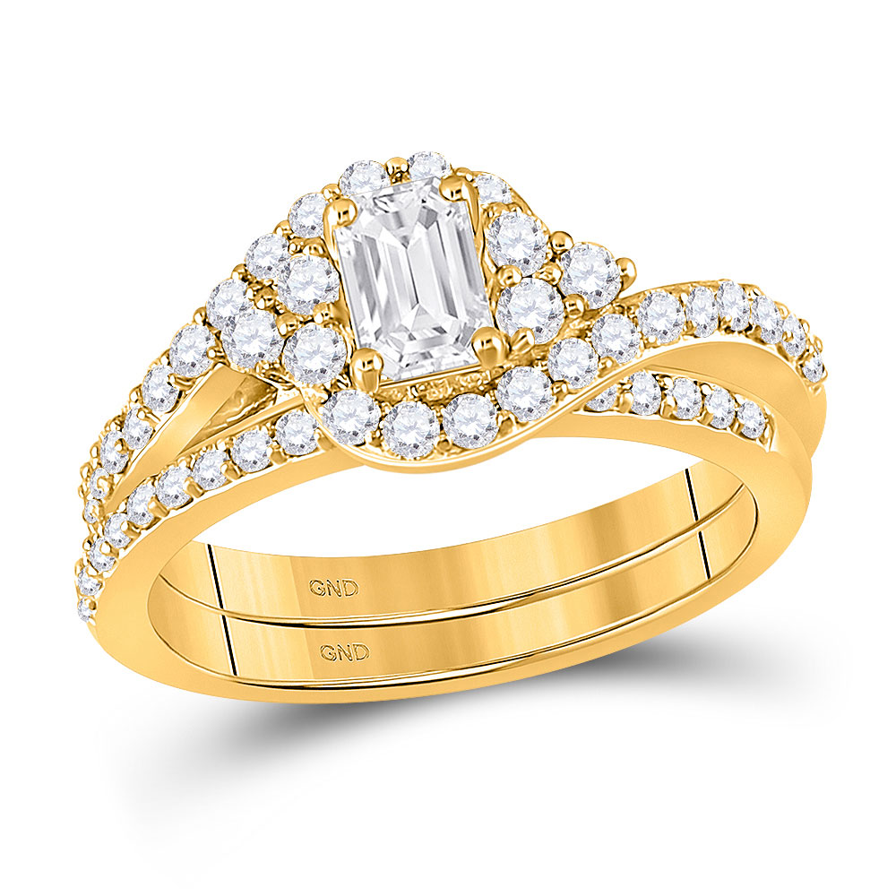 Picture of GND 151471 14KT Yellow Gold Emerald Diamond Bridal Wedding Ring Set - 1 & 0.25 CTTW - Size 7