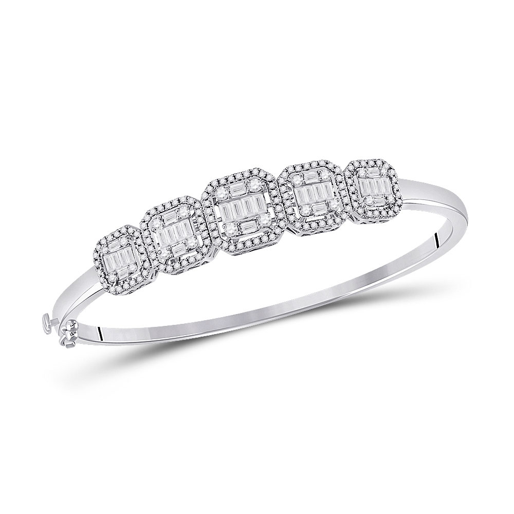 151711 14KT White Gold Baguette Diamond Bangle Bracelet for Women - 1 & 0.625 CTTW -  GND