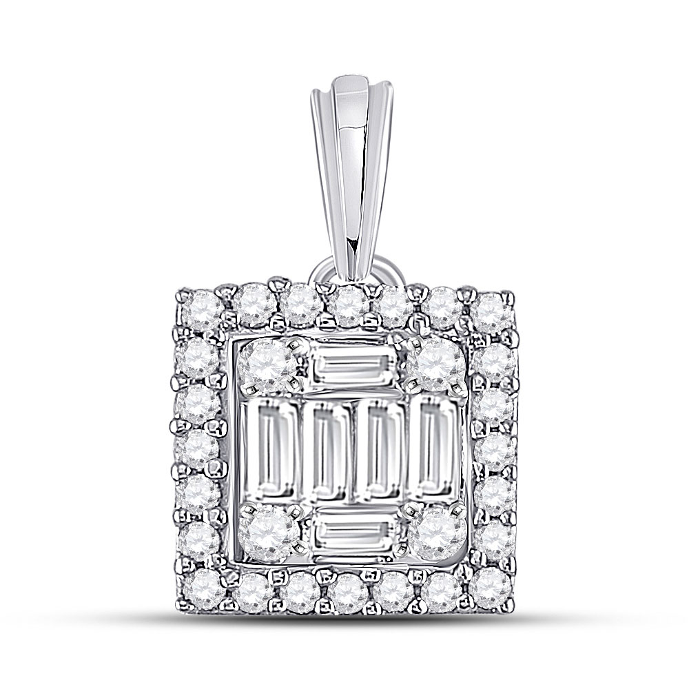 Picture of GND 151720 14KT White Gold Baguette Diamond Square Cluster Pendant for Women - 0.2 CTTW