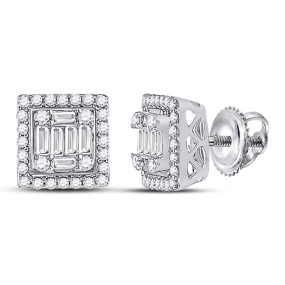 151721 1.68 g 14KT White Gold Baguette Diamond Square Cluster Earrings for Women - 0.375 CTTW -  GND