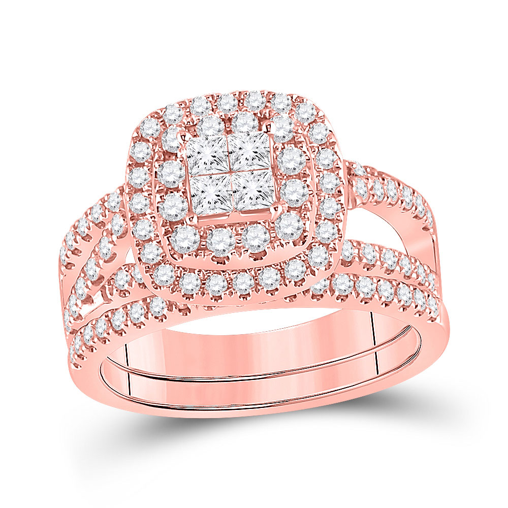 Picture of GND 151767 7.83 g 14KT Rose Gold Princess Diamond Bridal Wedding Ring Set - 1 CTTW - Size 7
