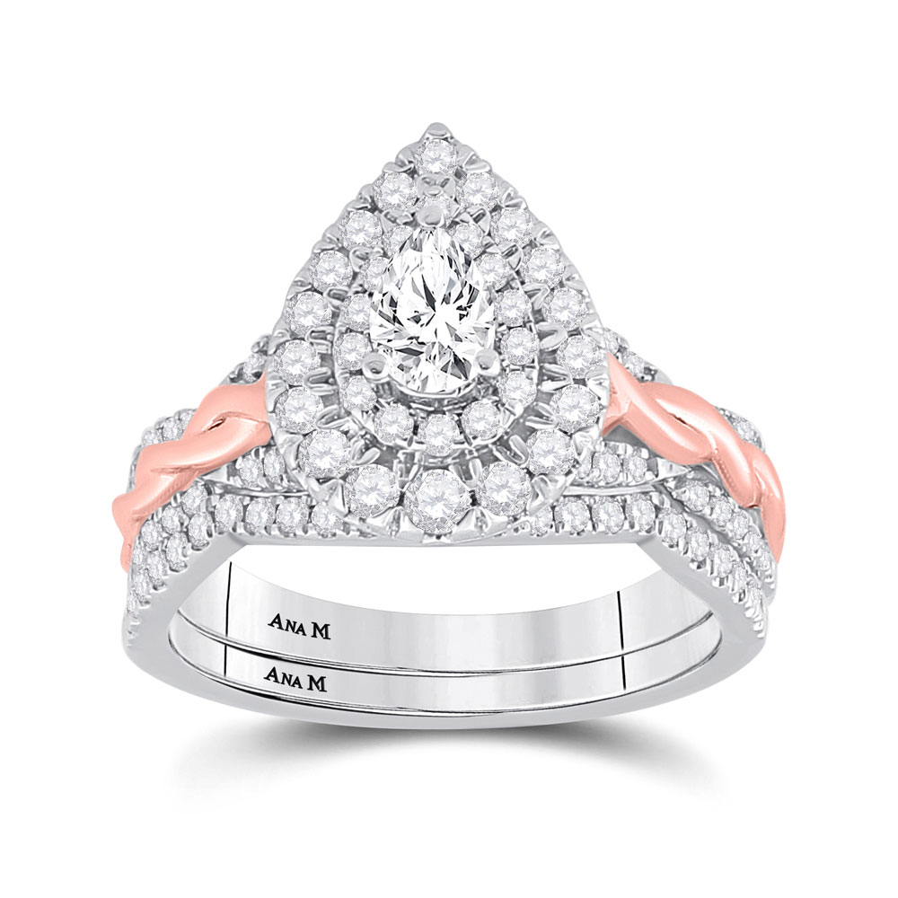 Picture of GND 155462 6.75 g 14KT Two-Tone Gold Pear Diamond Bridal Wedding Ring Set - 1 CTTW - Size 7