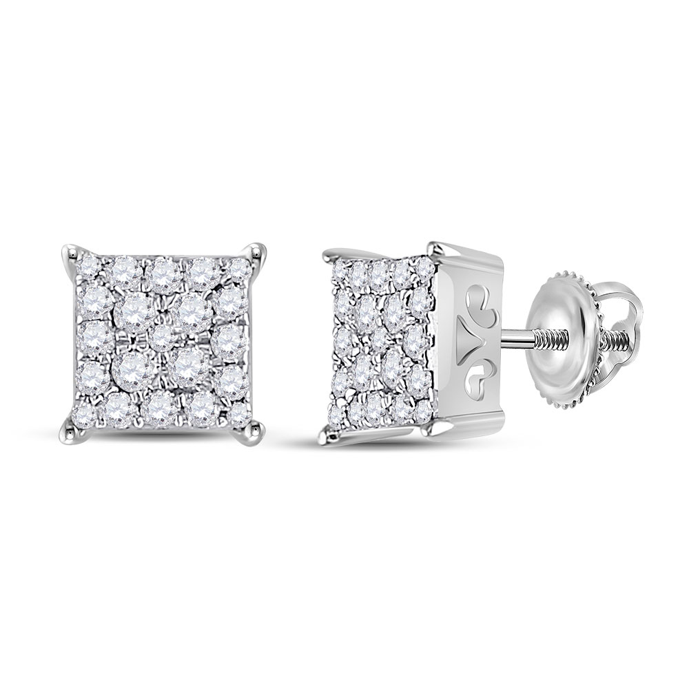 113298 10KT White Gold Round Diamond Square Cluster Earrings for Women - 0.25 CTTW -  GND