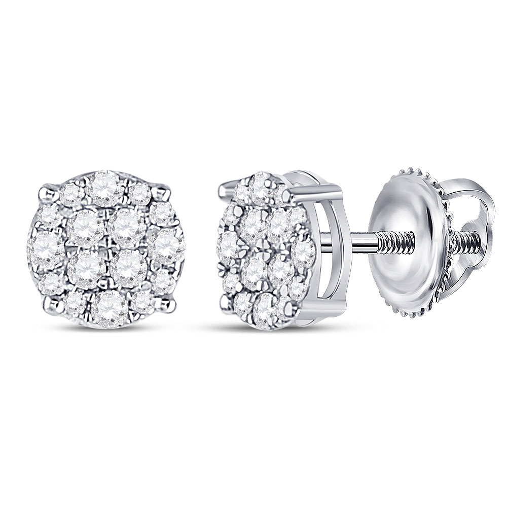 150127 10KT White Gold Round Diamond Fashion Cluster Earrings for Women - 0.25 CTTW -  GND