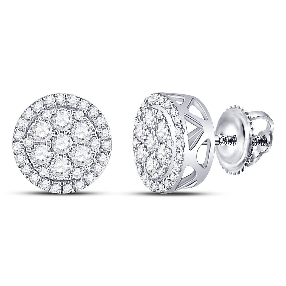 150130 10KT White Gold Round Diamond Flower Cluster Earrings for Women - 0.5 CTTW -  GND