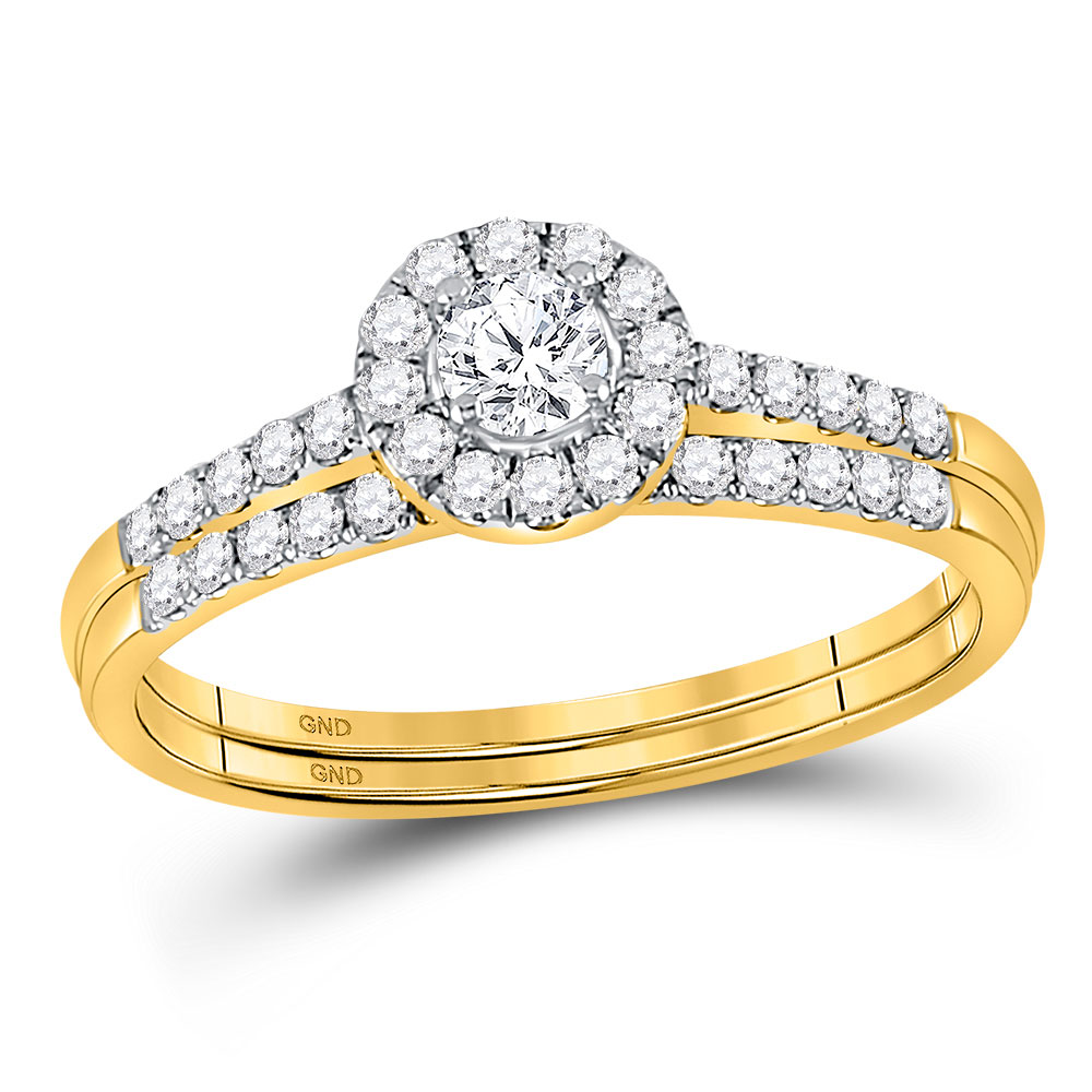 150152 1.93 g 10KT Yellow Gold Round Diamond Bridal Wedding Ring Set - 0.5 CTTW - Size 7 -  GND