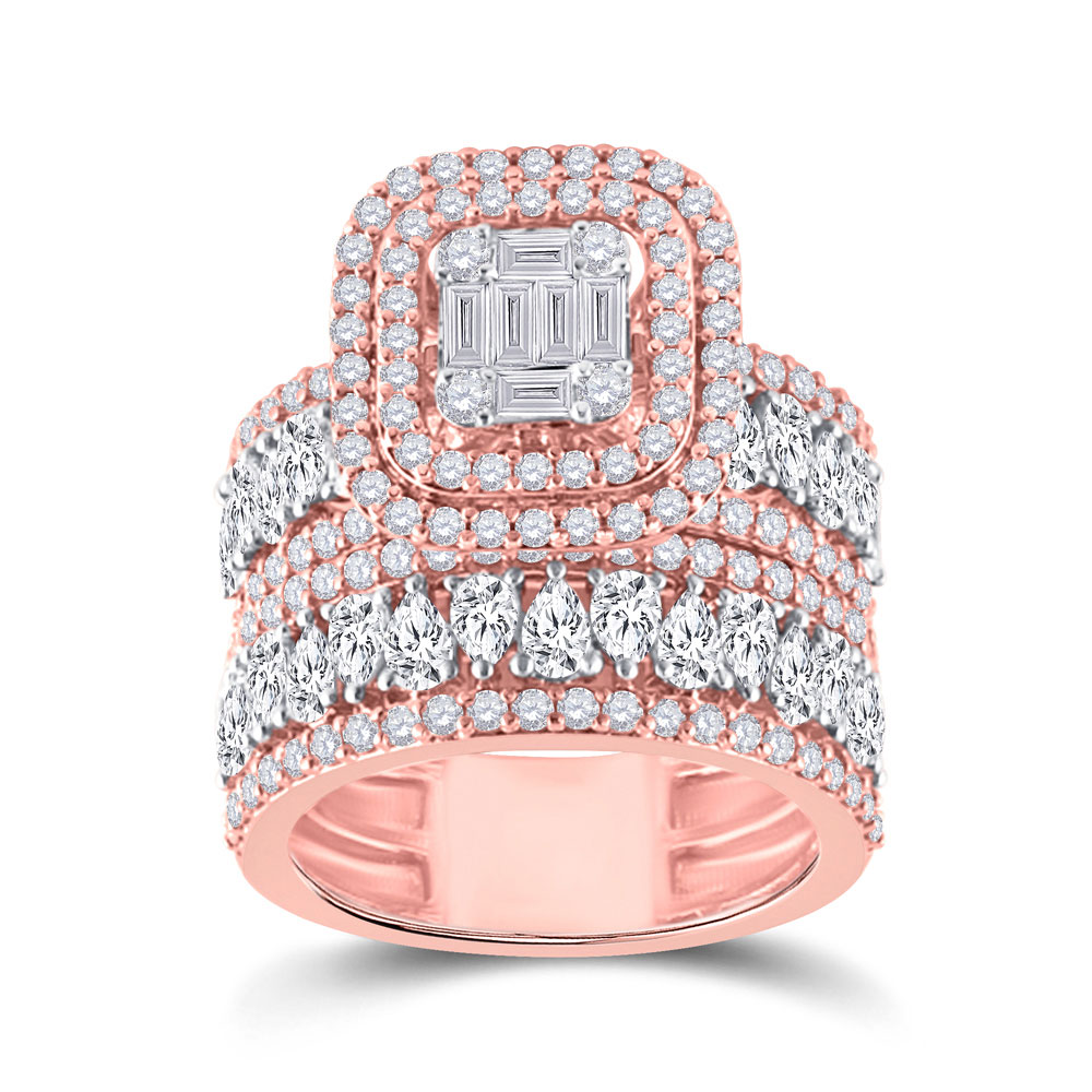 Picture of GND 151570 14KT Rose Gold Baguette Diamond Bridal Wedding Ring Set - 3 & 0.625 CTTW - Size 7