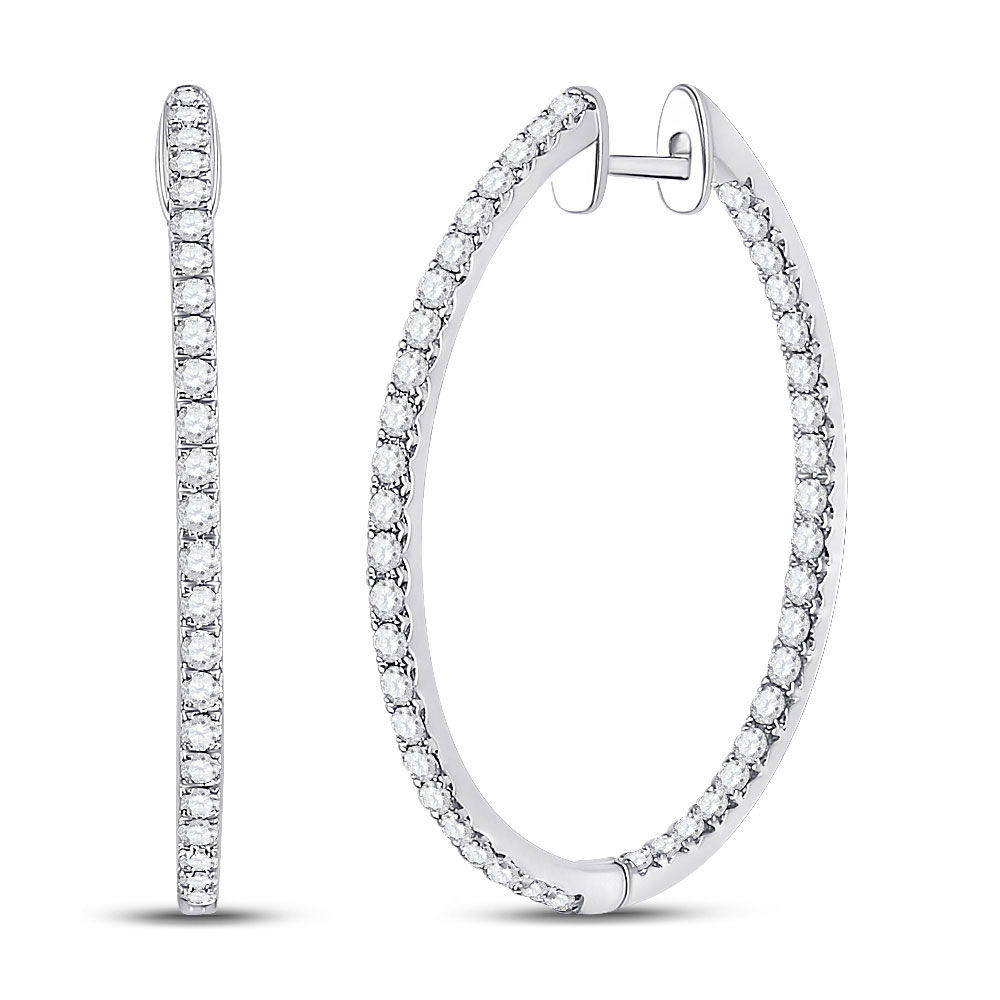 Picture of GND 153673 4.95 g 14KT White Gold Round Diamond Slender Single Row Hoop Earrings for Women - 1 & 0.5 CTTW