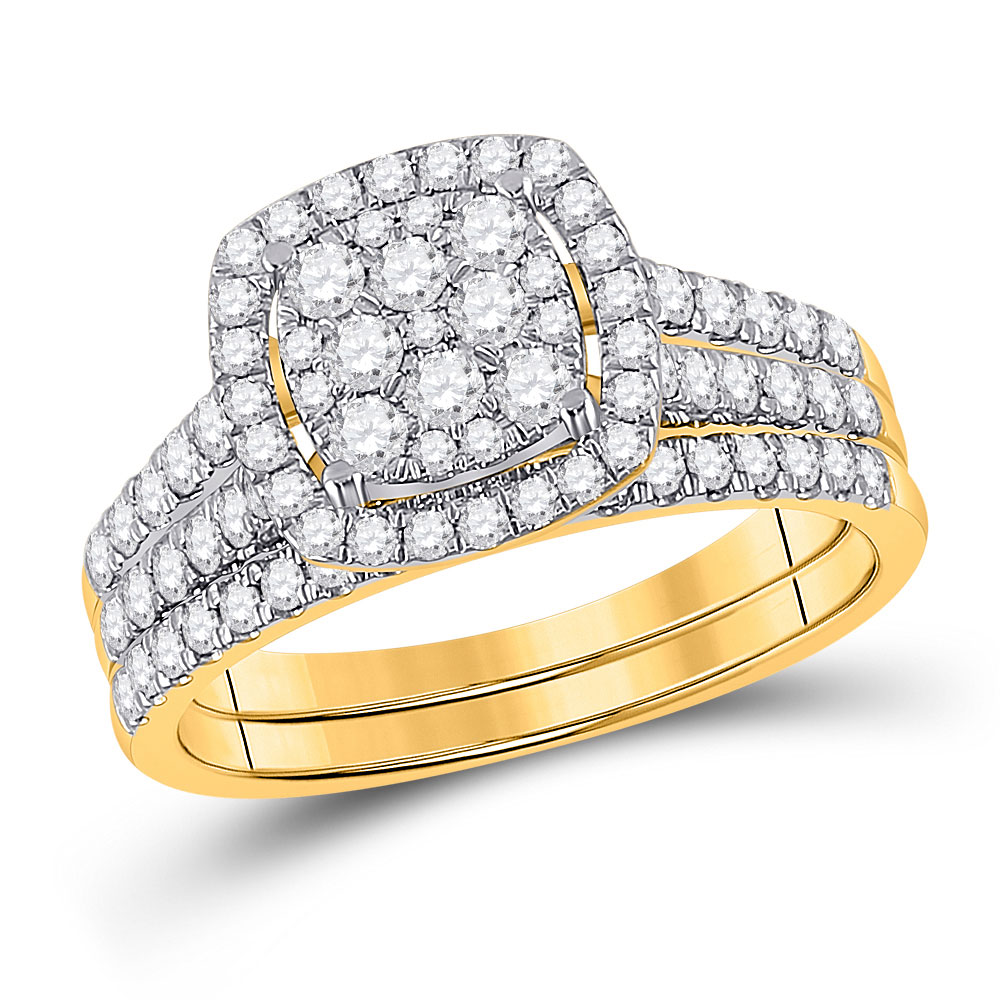 153873 4.11 g 10KT Yellow Gold Round Diamond Bridal Wedding Ring Set - 1 CTTW - Size 7 -  GND