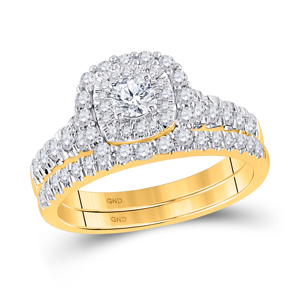 153891 4.46 g 10KT Yellow Gold Round Diamond Bridal Wedding Ring Set - 1 CTTW - Size 7 -  GND
