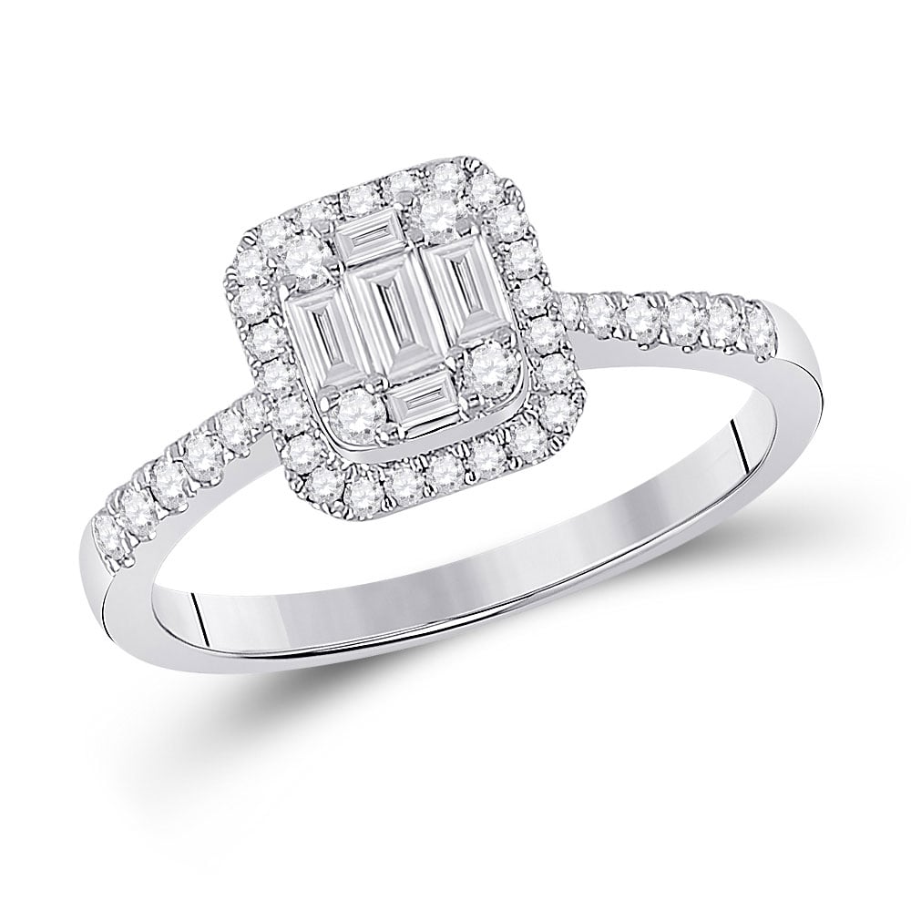 154143 2.36 g 14KT White Gold Baguette Diamond Square Cluster Ring for Women - 0.5 CTTW - Size 7 -  GND