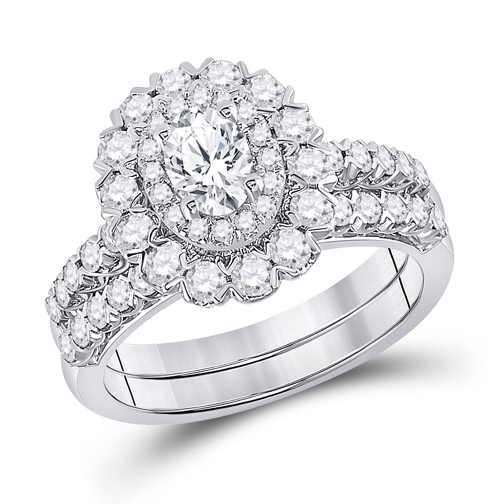 154242 14KT White Gold Oval Diamond Bridal Wedding Ring Set - 1 & 0.625 CTTW - Size 7 -  GND