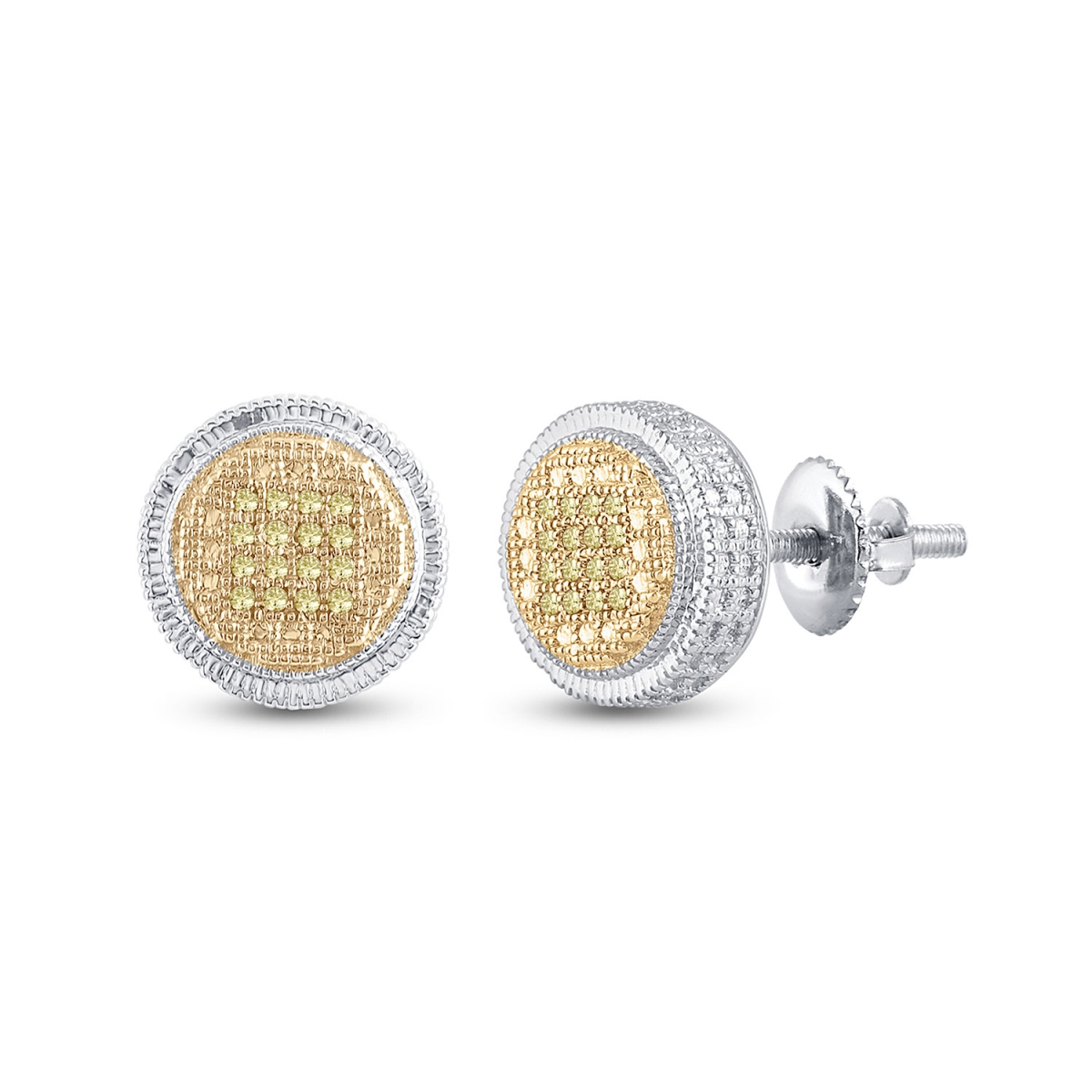 Picture of GND 82743 Sterling Silver Round Yellow Diamond Disk Circle Earrings for Men - 0.1 CTTW