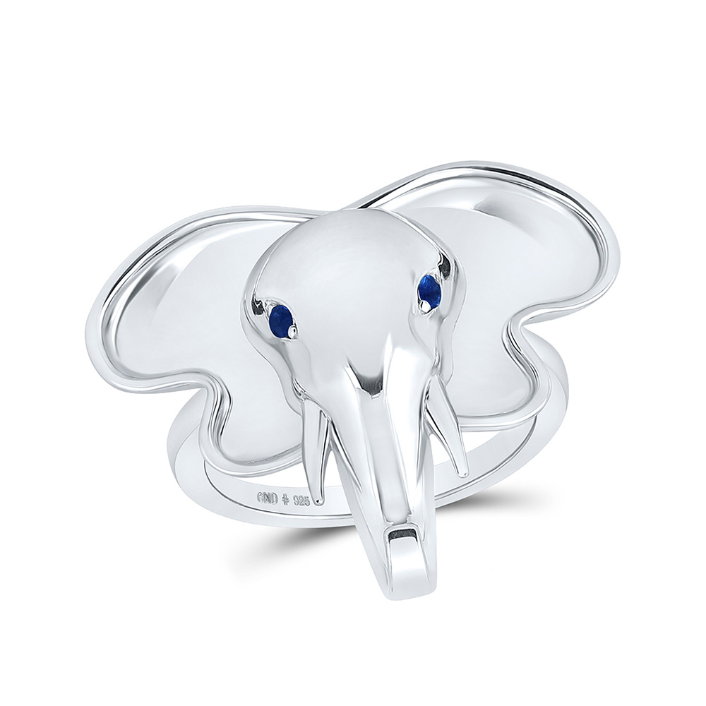 Picture of GND 164770 Sterling Silver Round Blue Sapphire Elephant Animal Ring - 0.03 CTTW