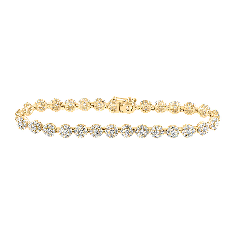 Picture of GND 164781 10K Yellow Gold Round Diamond Flower Cluster Link Bracelet - 3.875 CTTW