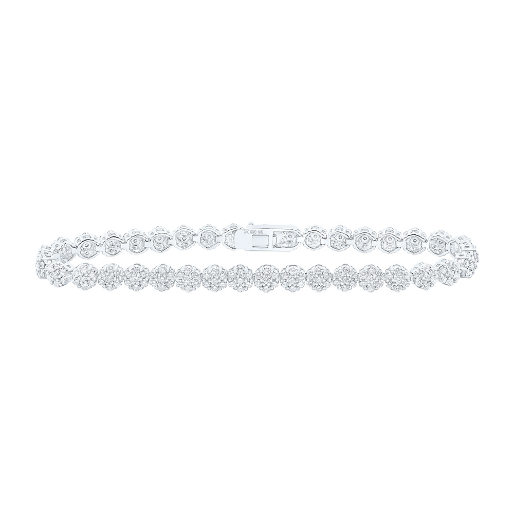 Picture of GND 164800 10K White Gold Round Diamond Cluster Link Fashion Bracelet - 4.375 CTTW
