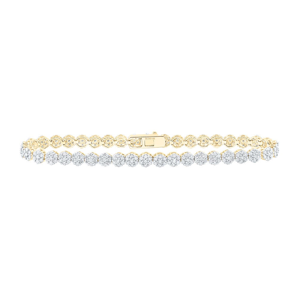 Picture of GND 164801 10K Yellow Gold Round Diamond Cluster Link Fashion Bracelet - 3.2 CTTW
