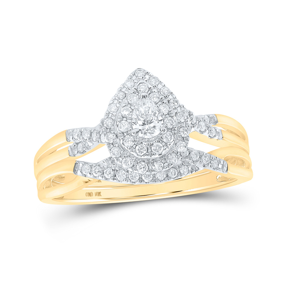 165734 10K Yellow Gold Pear Diamond Bridal Wedding Ring Set - 0.375 CTTW -  GND