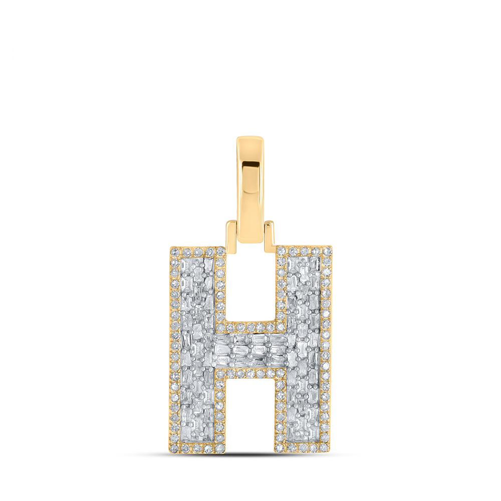 Picture of GND 165788 10K Yellow Gold Baguette Diamond H Initial Letter Charm Pendant - 0.5 CTTW