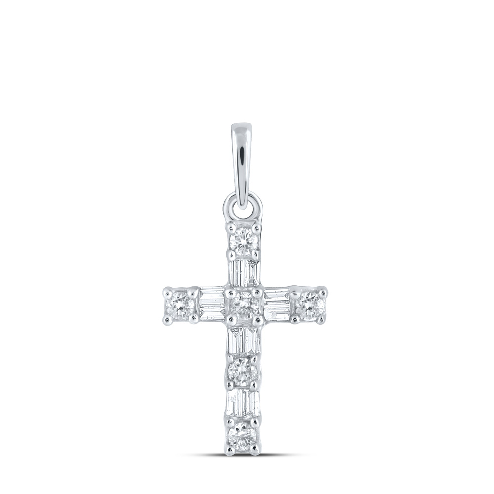 166904 10K White Gold Baguette Diamond Cross Pendant - 0.16 CTTW -  GND