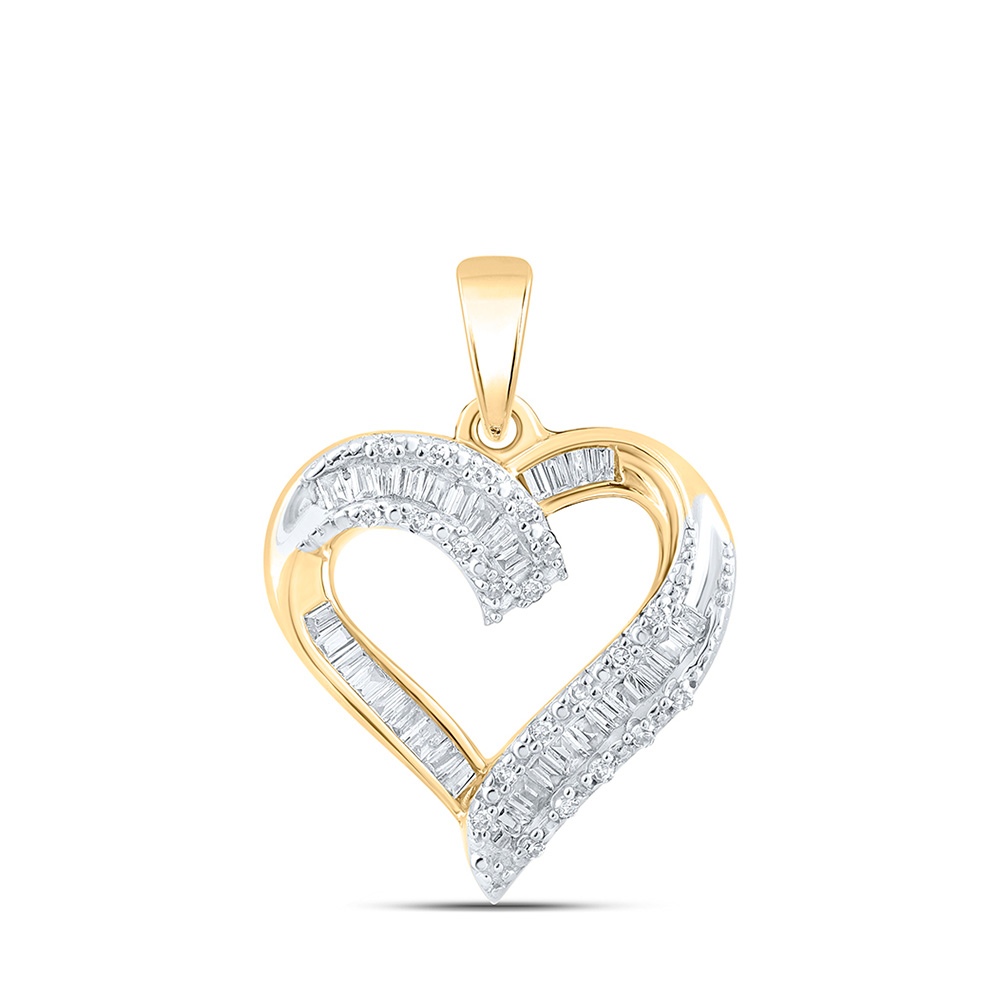 167564 10K Yellow Gold Baguette Diamond Heart Nicoles Dream Collection Pendant - 0.25 CTTW -  GND