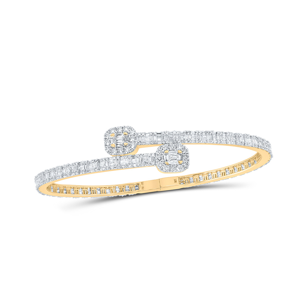 Picture of GND 166846 10K Yellow Gold Baguette Diamond Bypass Bangle Bracelet - 3.2 CTTW