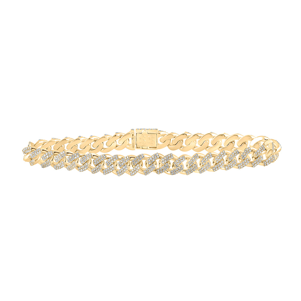 Picture of GND 166200 14K Yellow Gold Round Diamond Cuban Link Bracelet - 3.75 CTTW