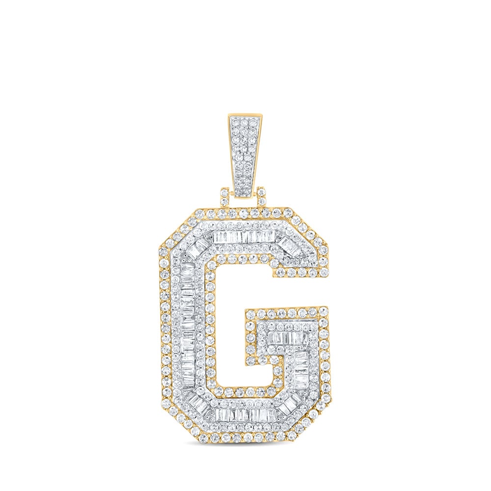 14K Two-Tone Gold Baguette Diamond G Initial Letter Charm Pendant - 1.875 CTTW -  Precious Stone, PR3504930