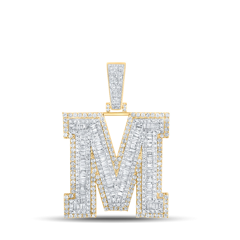 166661 14K Two-Tone Gold Baguette Diamond M Initial Letter Charm Pendant - 2.875 CTTW -  GND