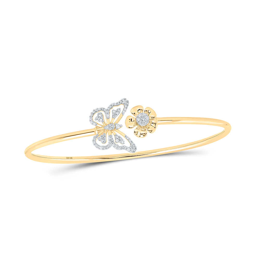 Picture of GND 168374 10K Yellow Gold Round Diamond Butterfly Bangle Bracelet - 0.25 CTTW