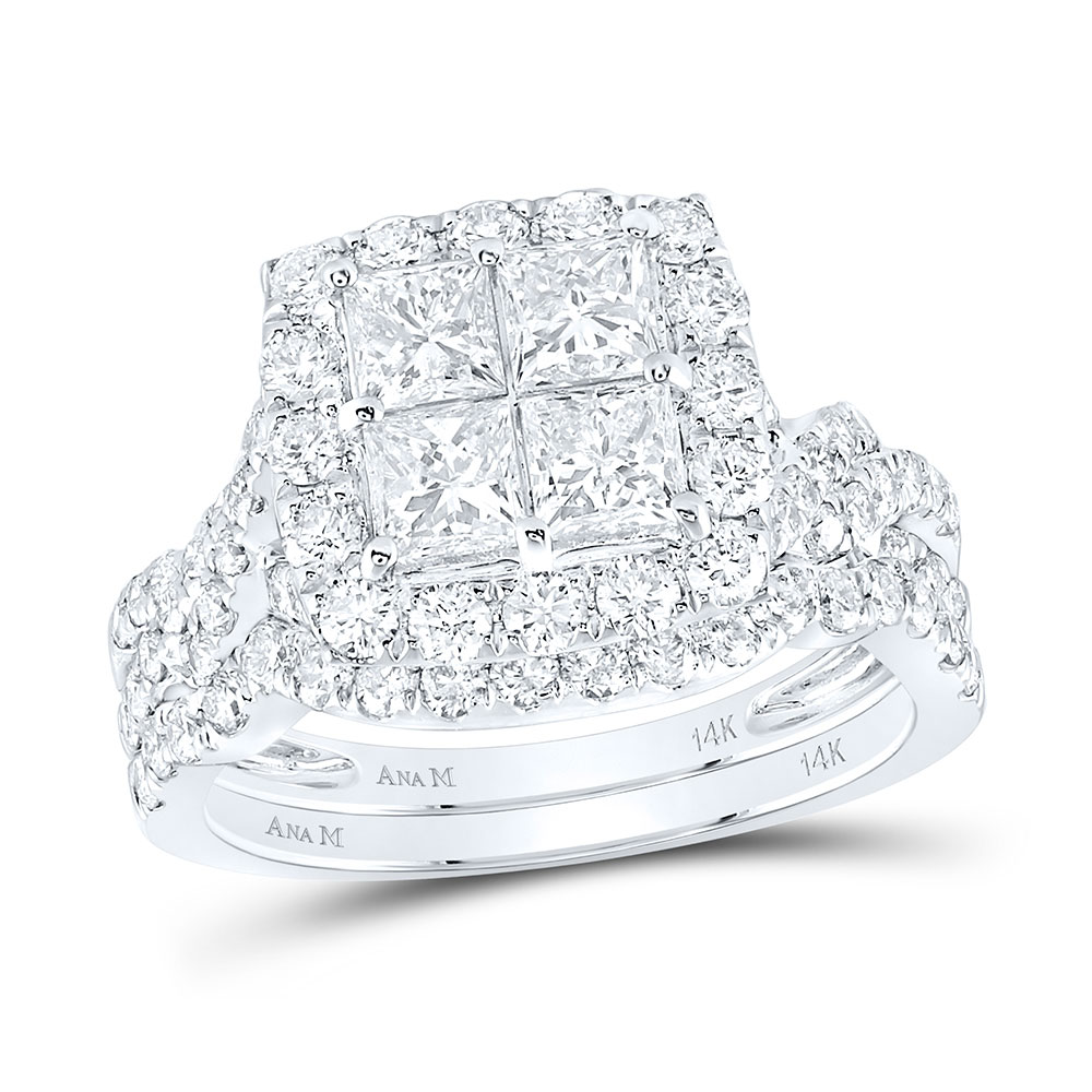 166019 14K White Gold Princess Diamond Square Bridal Wedding Ring Set - 2.625 CTTW -  GND