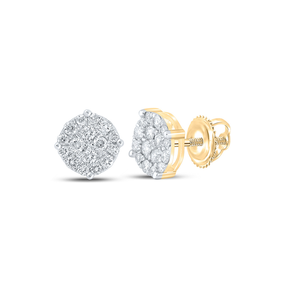 Picture of GND 166453 14K Yellow Gold Round Diamond Cluster Earrings - 0.5 CTTW