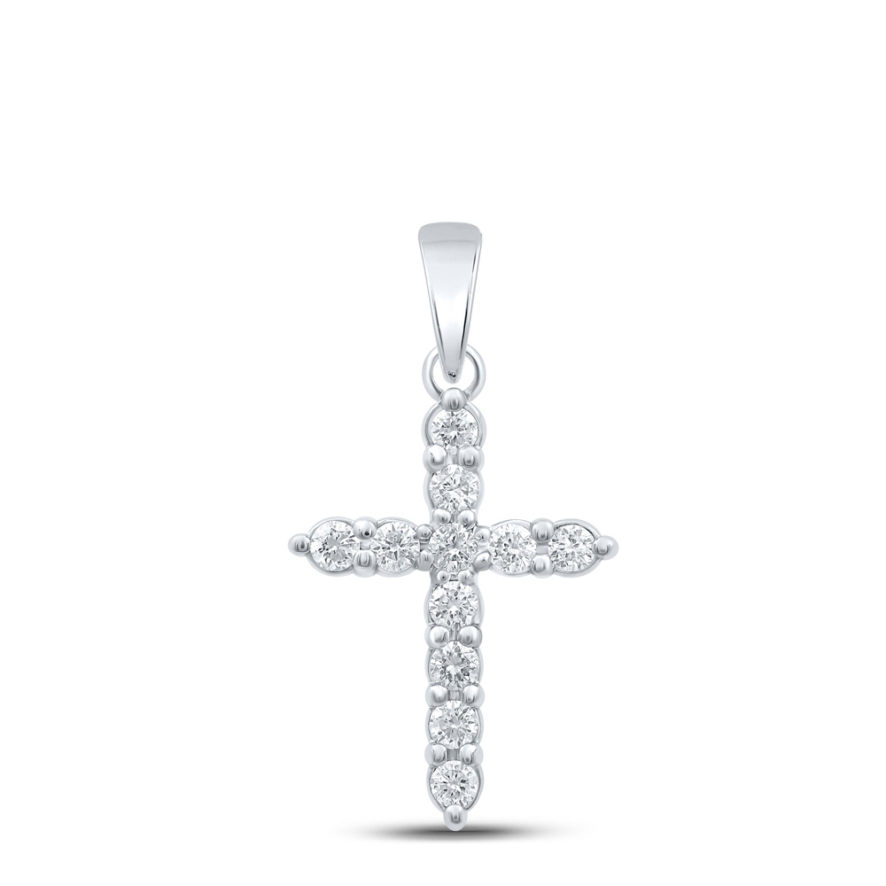 167099 10K White Gold Round Diamond Cross Nicoles Dream Collection Pendant - 0.25 CTTW -  GND