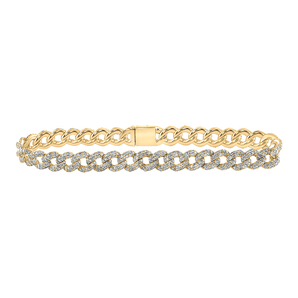 Picture of GND 165925 10K Yellow Gold Round Diamond Curb Link Bracelet - 3.2 CTTW