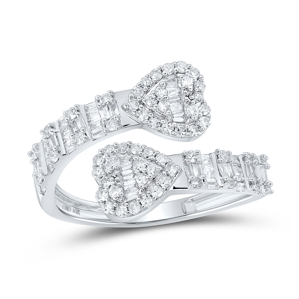 168153 10K White Gold Baguette Diamond Cuff Bypass Heart Ring - 0.625 CTTW -  GND