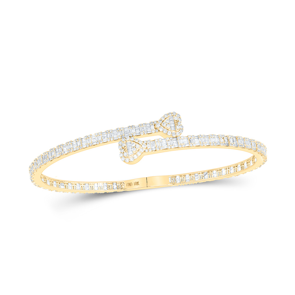 Picture of GND 168178 10K Yellow Gold Baguette Diamond Heart Cuff Bangle Bracelet - 2.625 CTTW