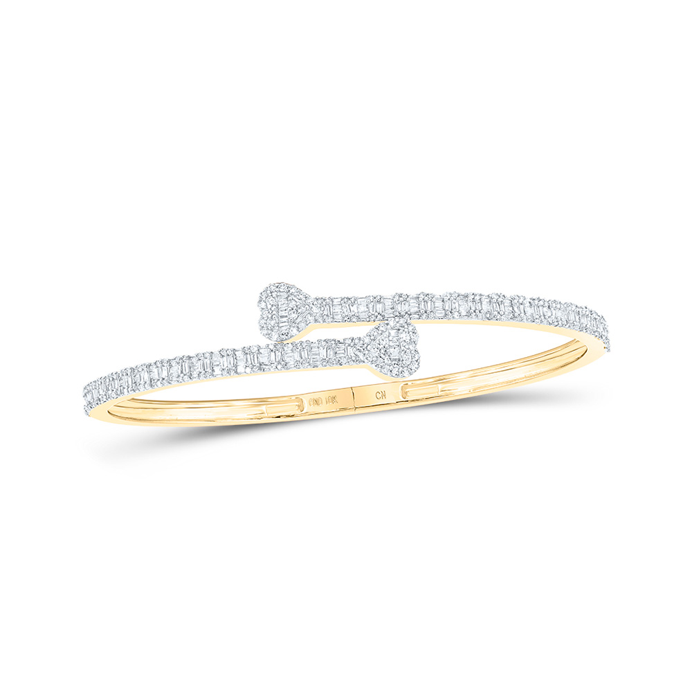 Picture of GND 168182 10K Yellow Gold Baguette Diamond Heart Cuff Bangle Bracelet - 1.5 CTTW
