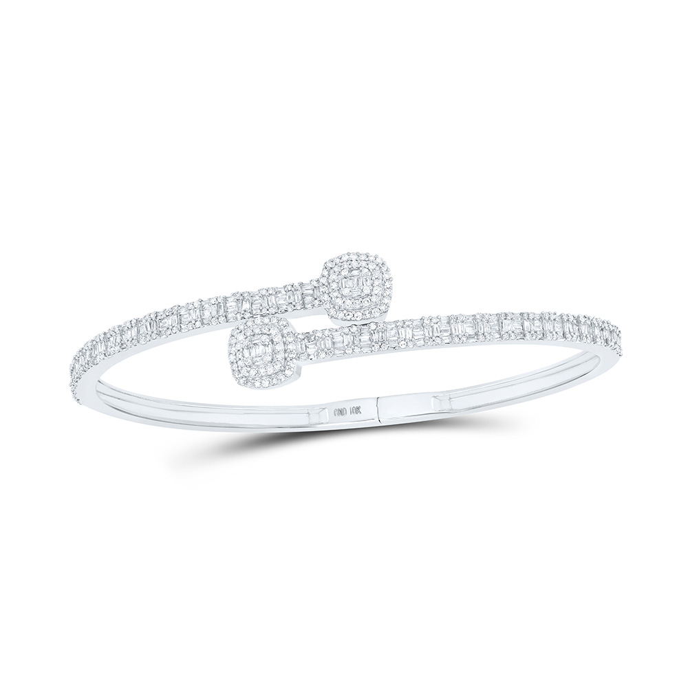 Picture of GND 168191 10K White Gold Baguette Diamond Cushion Square Cuff Bangle Bracelet - 1.625 CTTW