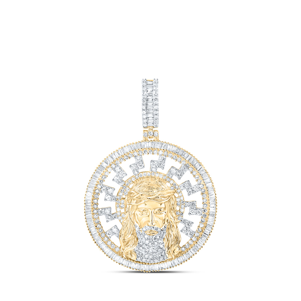 169552 10K Yellow Gold Baguette Diamond Jesus Medallion Circle Charm Pendant - 2.75 CTTW -  GND