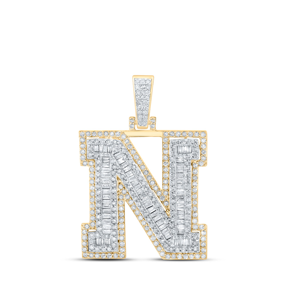 Picture of GND 171599 10K Yellow Gold Round Diamond N Initial Letter Charm Pendant - 1.375 CTTW