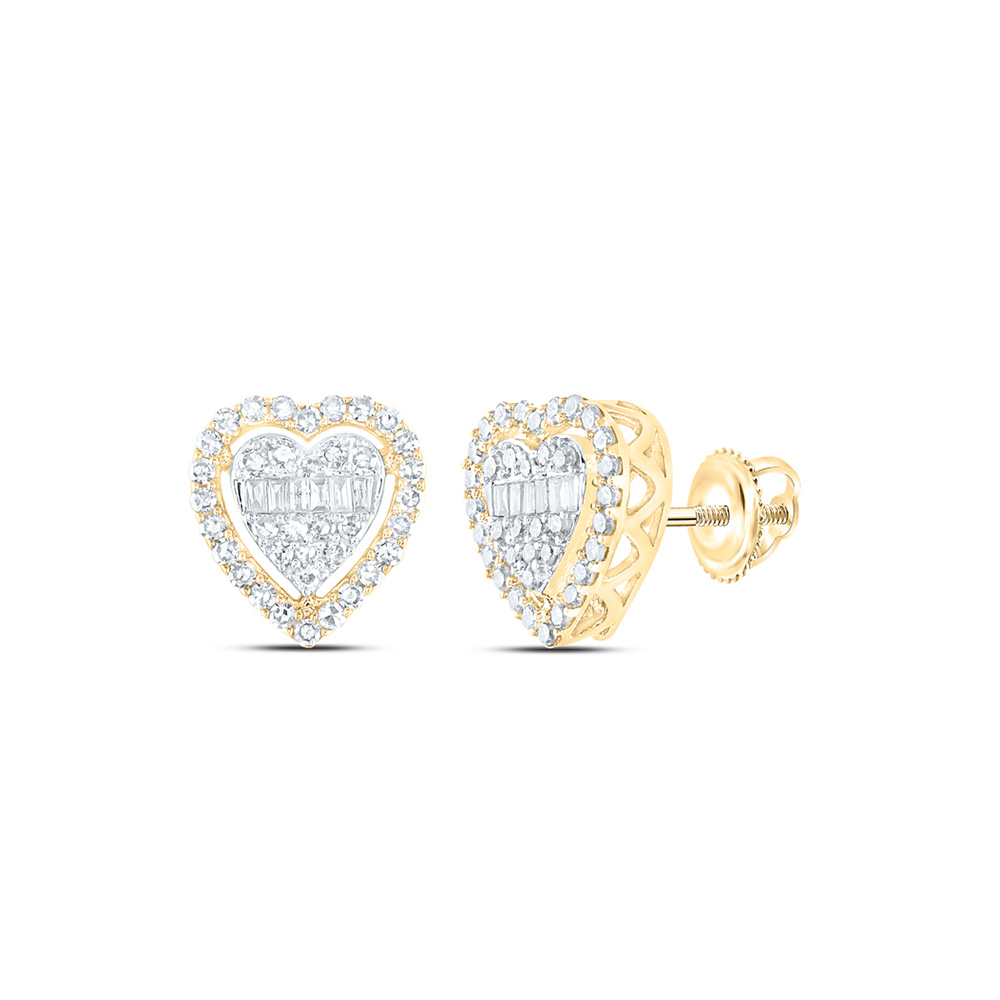 171634 10K Yellow Gold Baguette Diamond Heart Nicoles Dream Collection Earrings - 0.5 CTTW -  GND