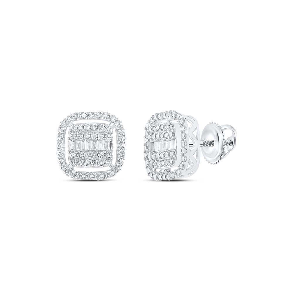 171645 10K White Gold Baguette Diamond Square Earrings - 0.625 CTTW -  GND