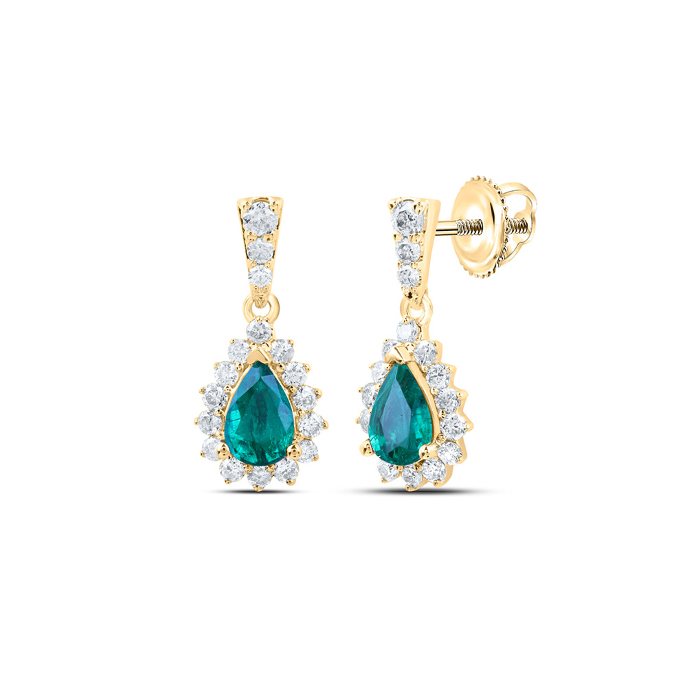 172108 10K Yellow Gold Pear Emerald Diamond Dangle Earrings - 1.5 CTTW -  GND