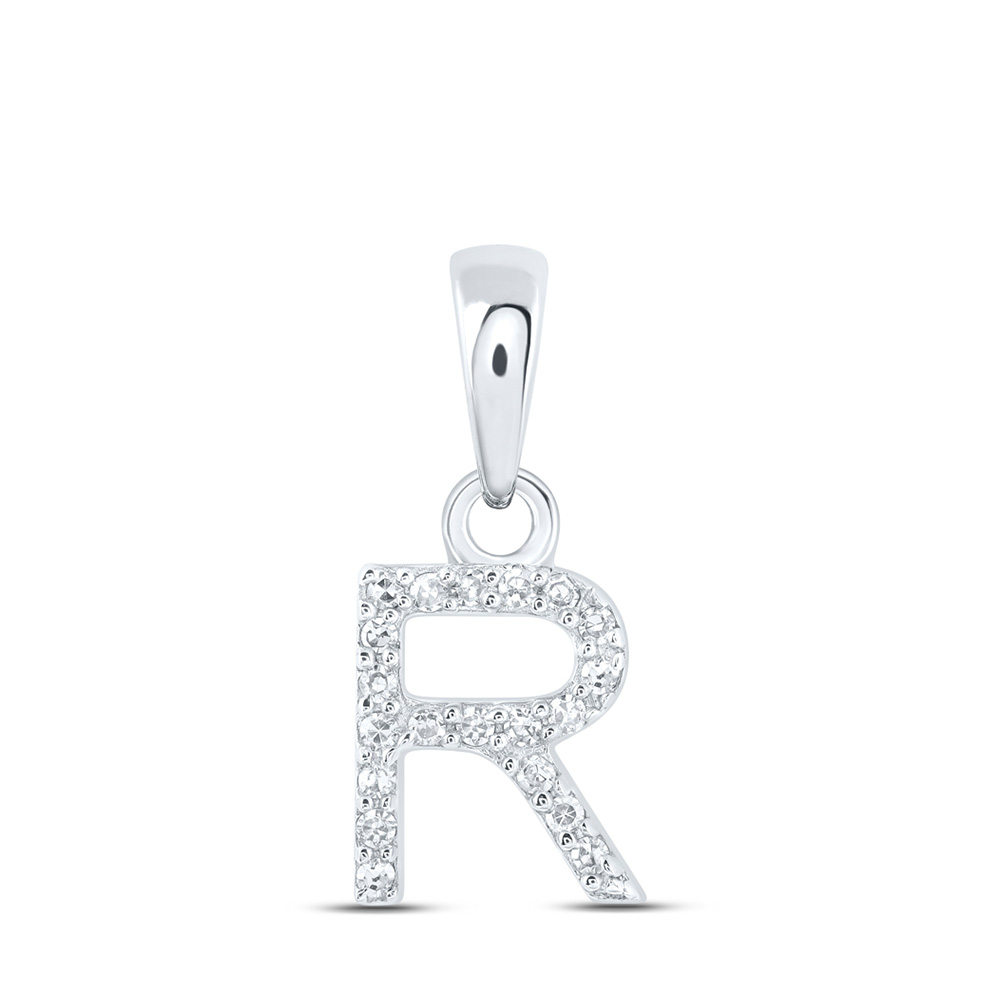 169924 10K White Gold Round Diamond R Initial Letter Nicoles Dream Collection Pendant - 0.05 CTTW -  GND