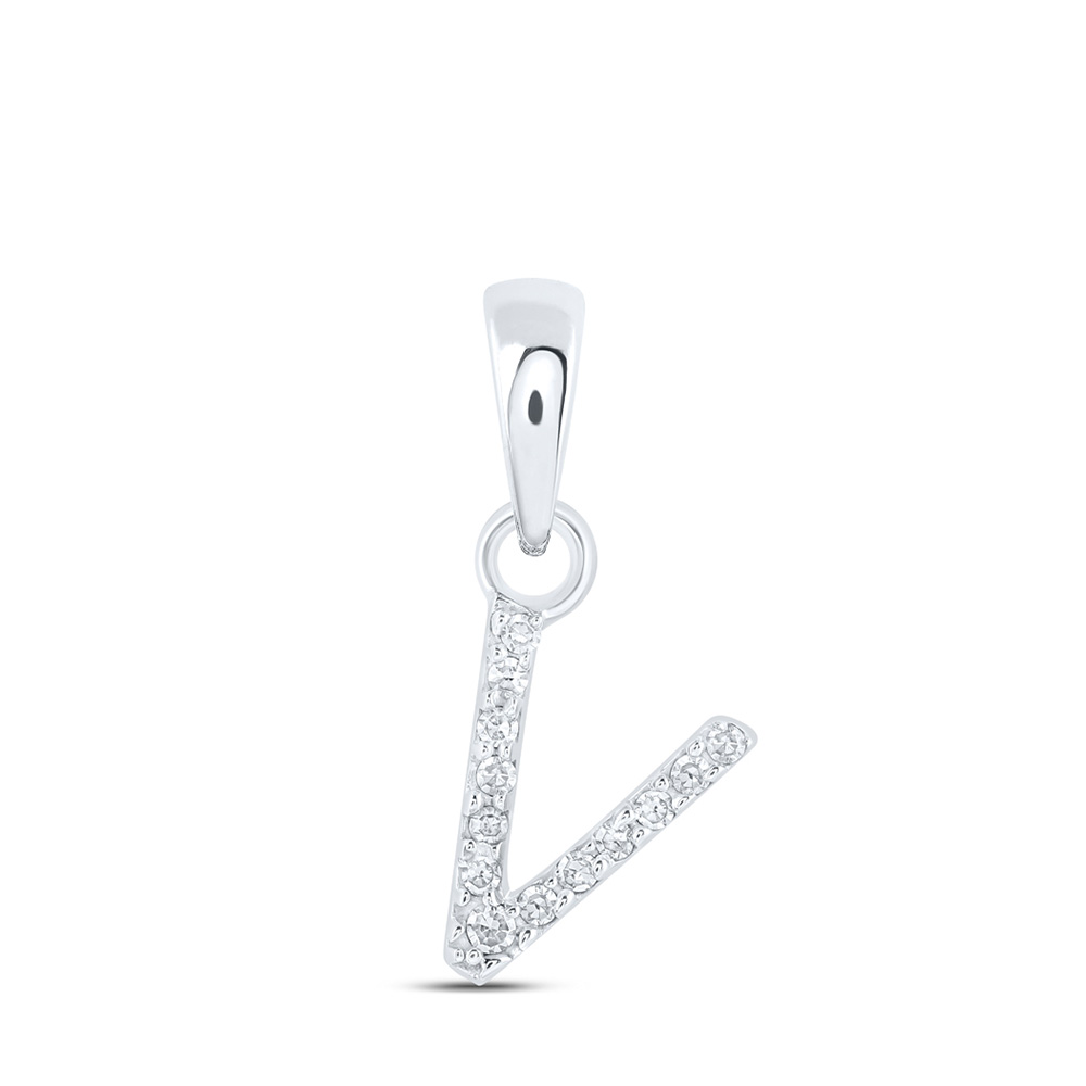 169936 10K White Gold Round Diamond V Initial Letter Nicoles Dream Collection Pendant - 0.03 CTTW -  GND