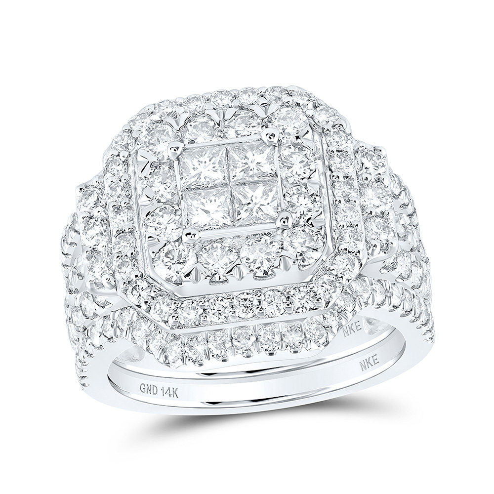 170953 14K White Gold Princess Diamond Square Bridal Wedding Ring Set - 2.625 CTTW -  GND