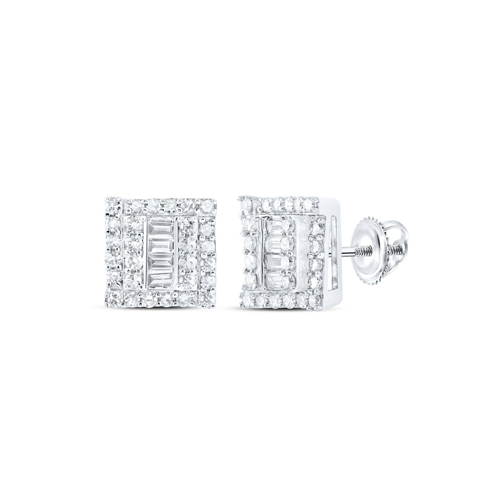 169416 10K White Gold Baguette Diamond Square Earrings - 0.5 CTTW -  GND