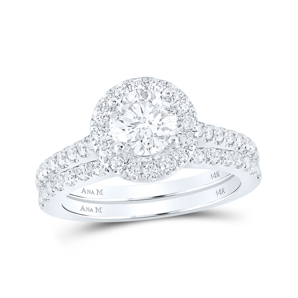 171372 14K White Gold Round Diamond Halo Bridal Wedding Ring Set - 1.625 CTTW -  GND