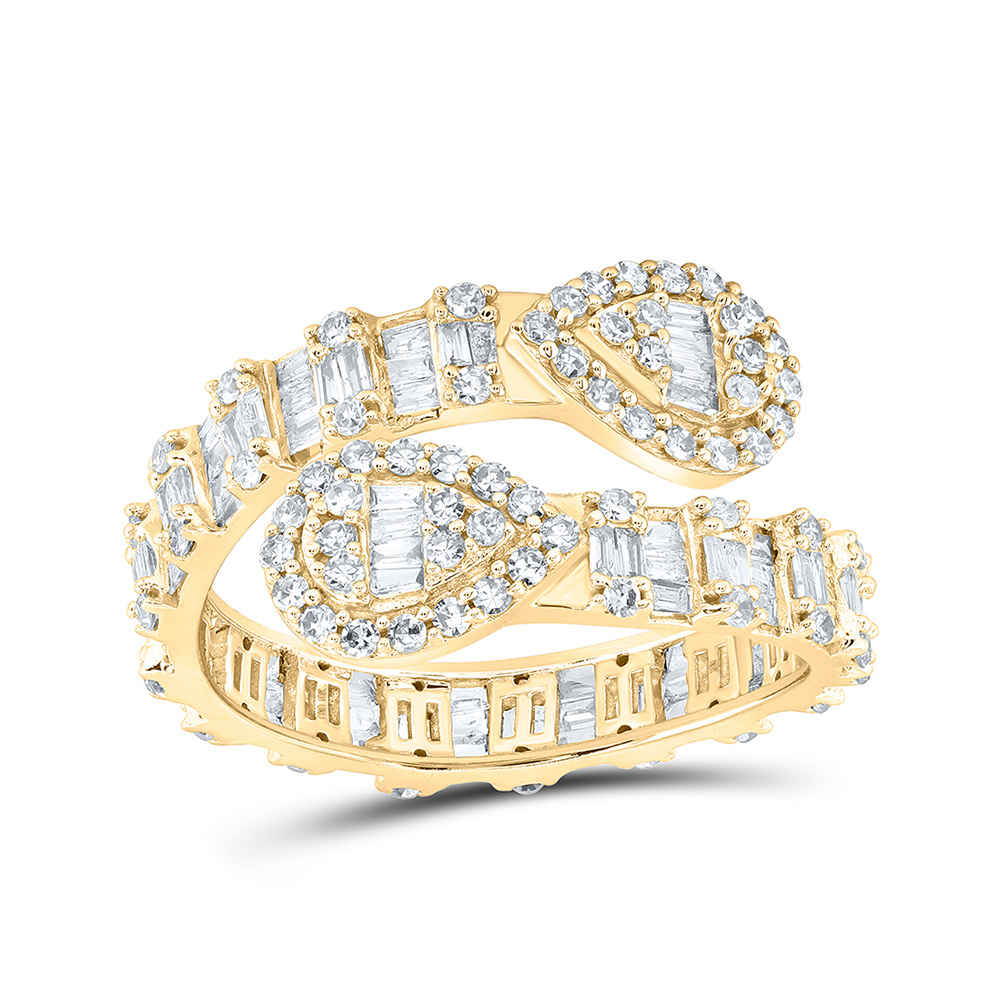 168837 10K Yellow Gold Baguette Diamond Pear Cuff Band Nicoles Dream Collection Ring - 1 CTTW -  GND