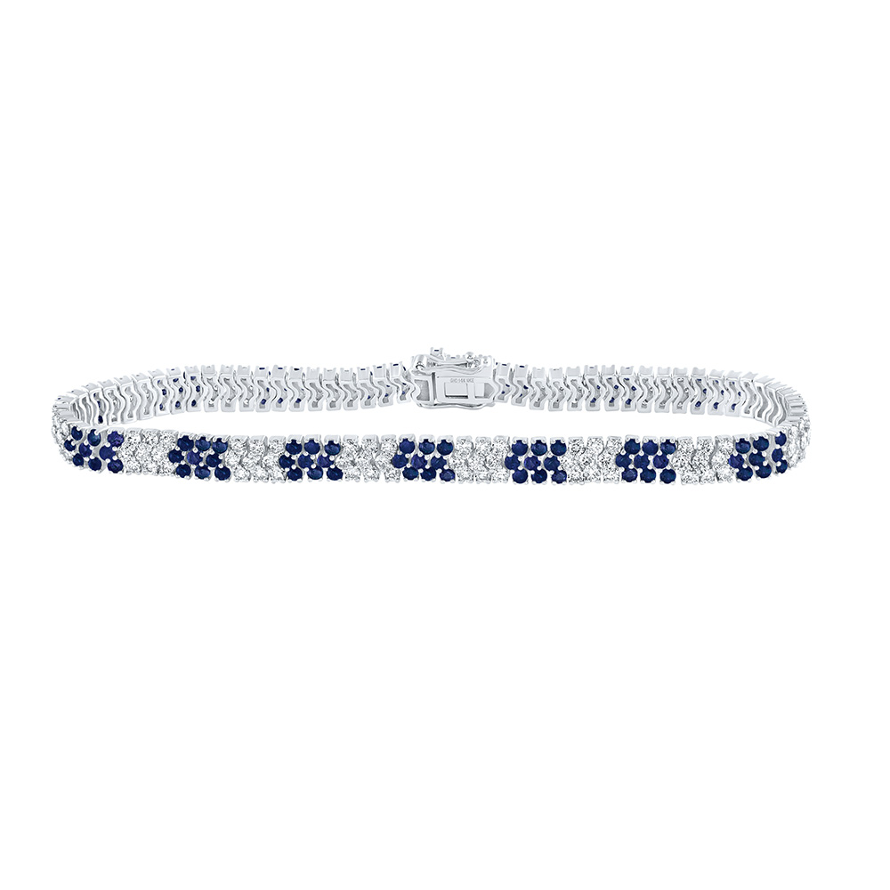 Picture of GND 171270 14K White Gold Round Blue Sapphire Diamond Tennis Bracelet - 6 CTTW